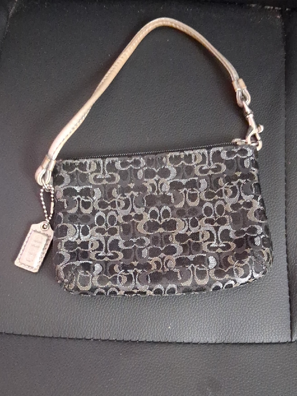 Coach Black and Silver Signature Jacquard Wristlet
